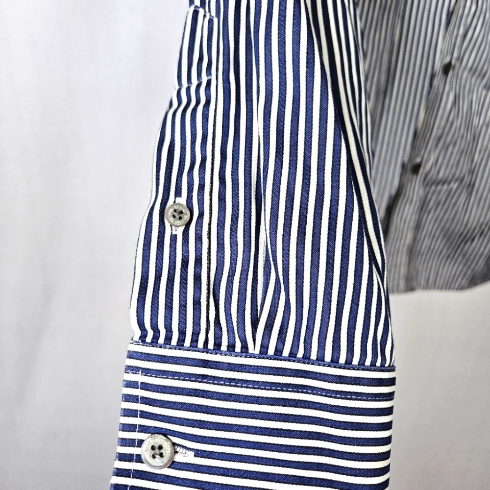 Ted Baker London Archive Men’s Blue White Striped Button Up Shirt 16 French Cuff - Picture 10 of 13